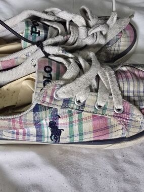 Polo by Ralph Lauren Kids Plaid Low-Top Sneakers — Pink, Green & Blue